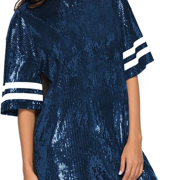 Sequin T-Shirt Dress Women Oversized Sparkly Party Holiday Concerts Christmas - Picture 1 of 6